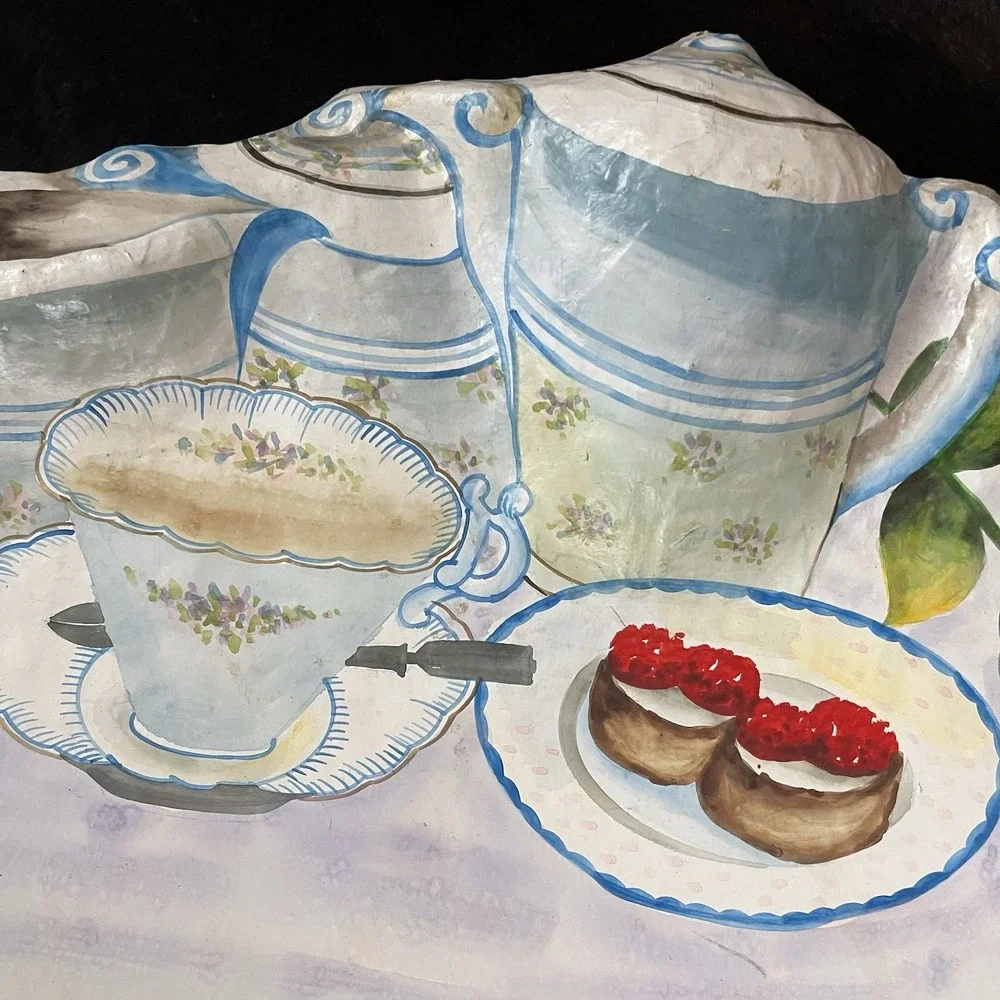 Vtg Paper‎ Mache Serving Tray Dessert Platter MCM Kitsch Handpainted Thailand